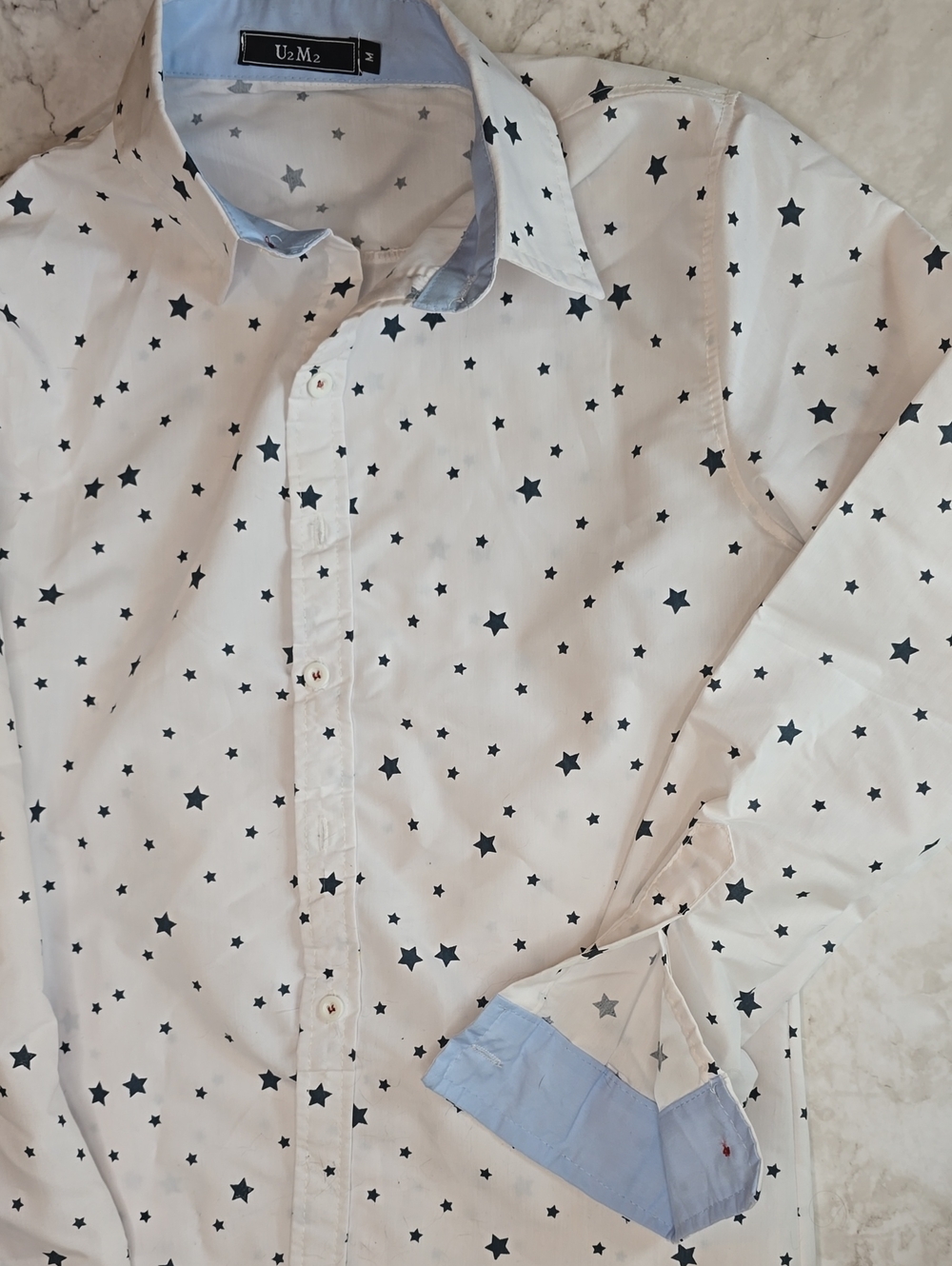 White Button Down with Stars, Men's Medium